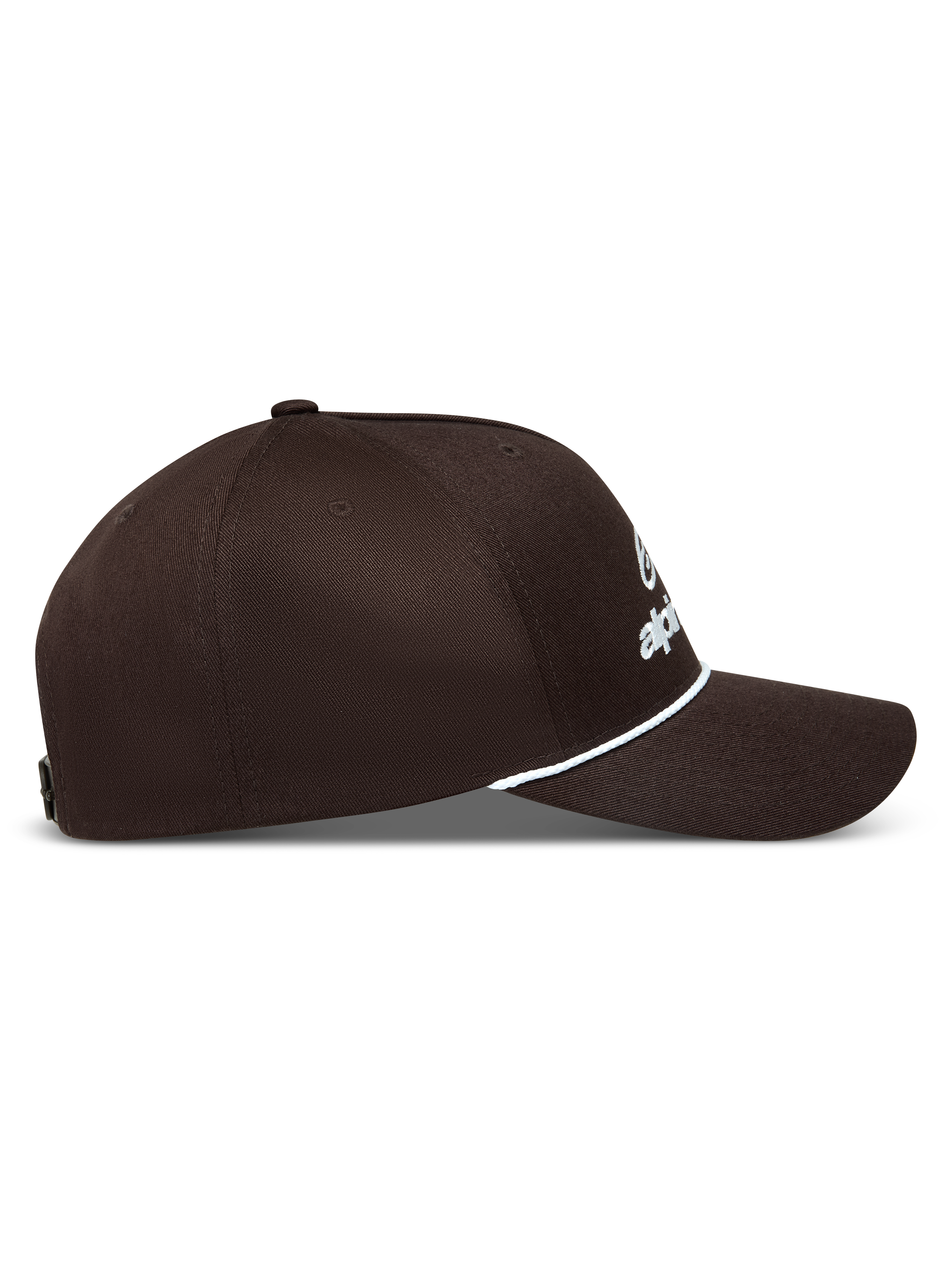 Alpinestars Combo Logo Snapback Gorro, gorra de sarga marrón, corona estructurada, visera curva con cuerda blanca y logo bordado.