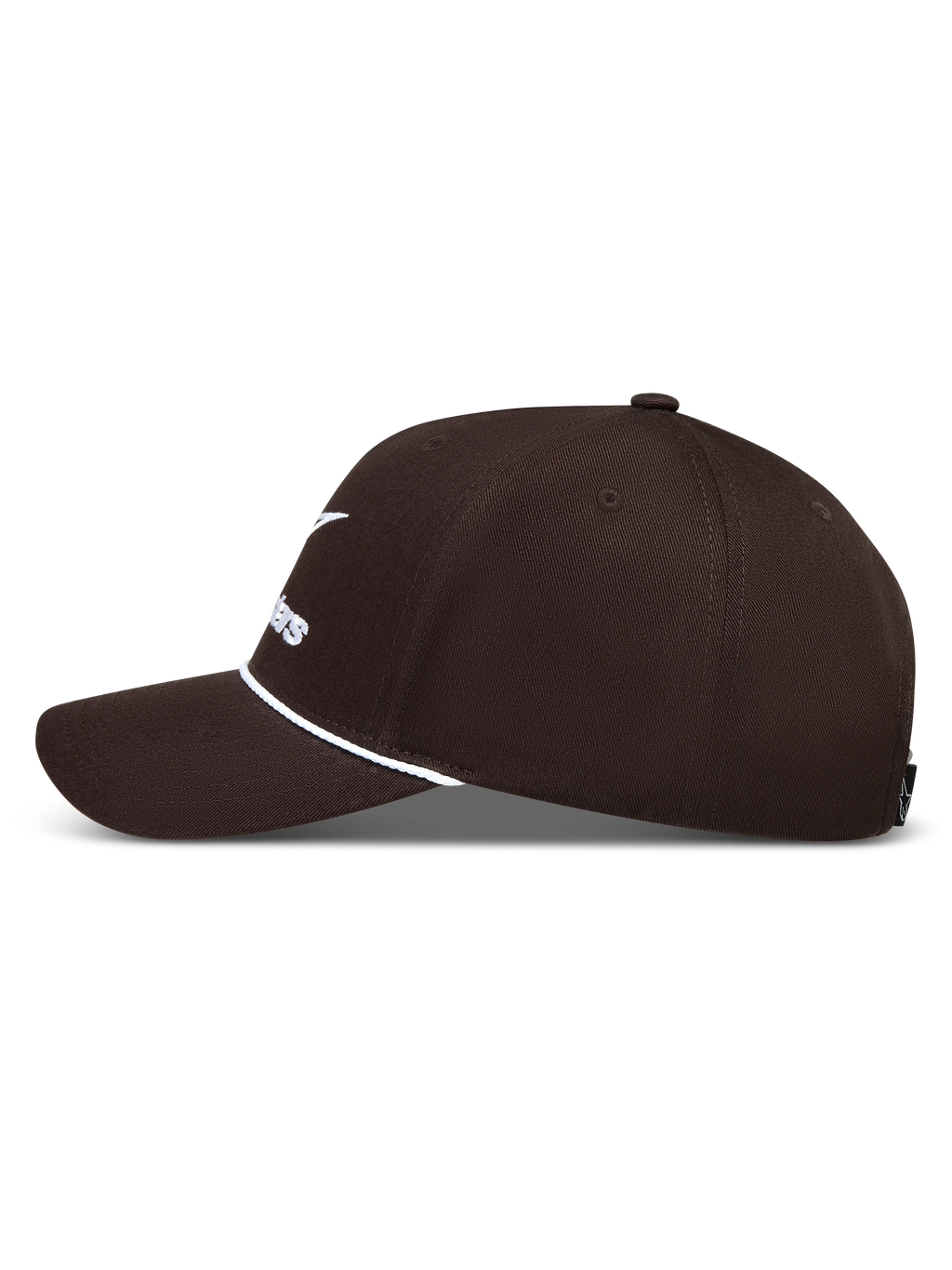 Alpinestars Combo Logo Snapback Gorro, gorra de sarga marrón con visera curva y logotipo bordado en blanco, ropa deportiva