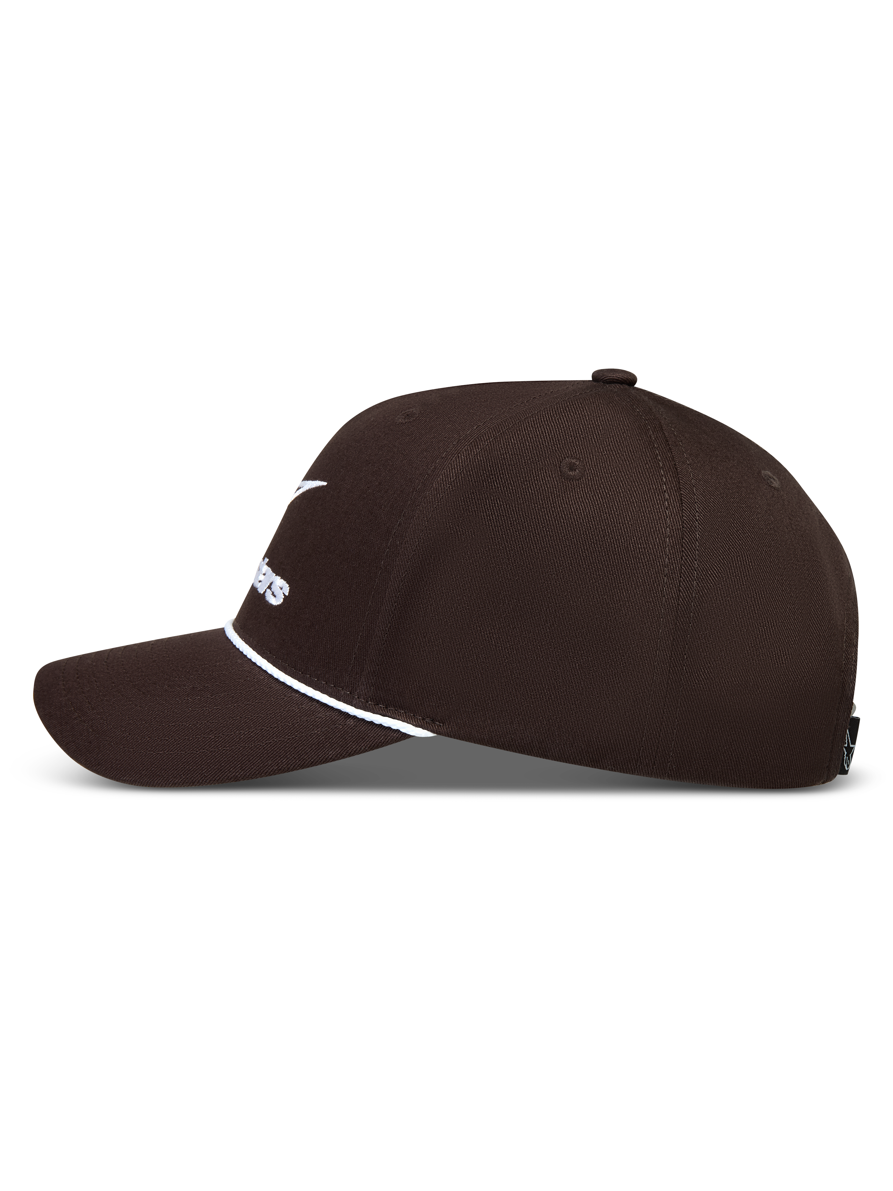 Alpinestars Combo Logo Snapback Gorro, gorra de sarga marrón con visera curva y logotipo bordado en blanco, ropa deportiva