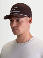 Alpinestars Gorra Combo Logo Snapback, gorra casual de estilo sportswear para hombre, marrón con logotipo bordado y detalle de cuerda en blanco, visera curva y corona estructurada, confeccionada en algodón