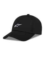 Alpinestars Dylan Dad Gorro, gorra negra de sarga con logotipo Astars blanco bordado y visera curva, estilo casual sportswear