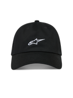 Alpinestars Dylan Dad Gorro, gorra negra de sarga con visera curva, logotipo Astars blanco y corona baja, ropa deportiva