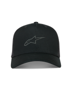 Alpinestars Augment, gorra negra tipo trucker de malla con logotipo Astars en relieve texturizado y visera curva