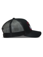 Alpinestars Hemmings Gorra con visera, negra, vista lateral con frontal de sarga y malla de poliéster transpirable