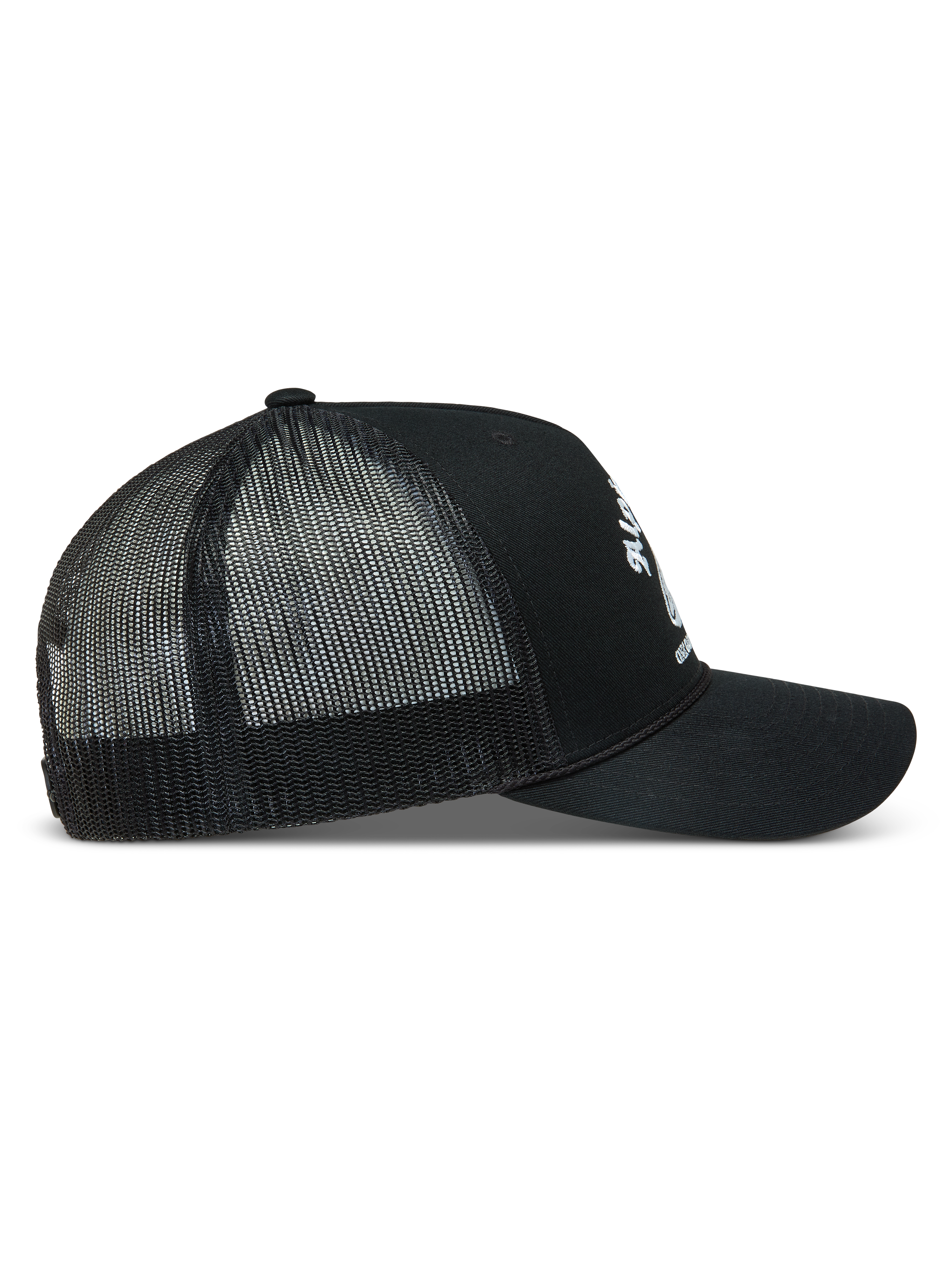 Alpinestars Baron Gorra con visera, negra con malla de poliéster, logotipo blanco lateral y visera curva, ropa deportiva.