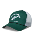 Alpinestars Baron Gorra, gorra trucker verde y blanca con visera curva, malla trasera y logotipo bordado frontal