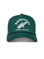 Alpinestars Baron gorra, verde y blanca con visera curva, corona de sarga estructurada y malla trasera