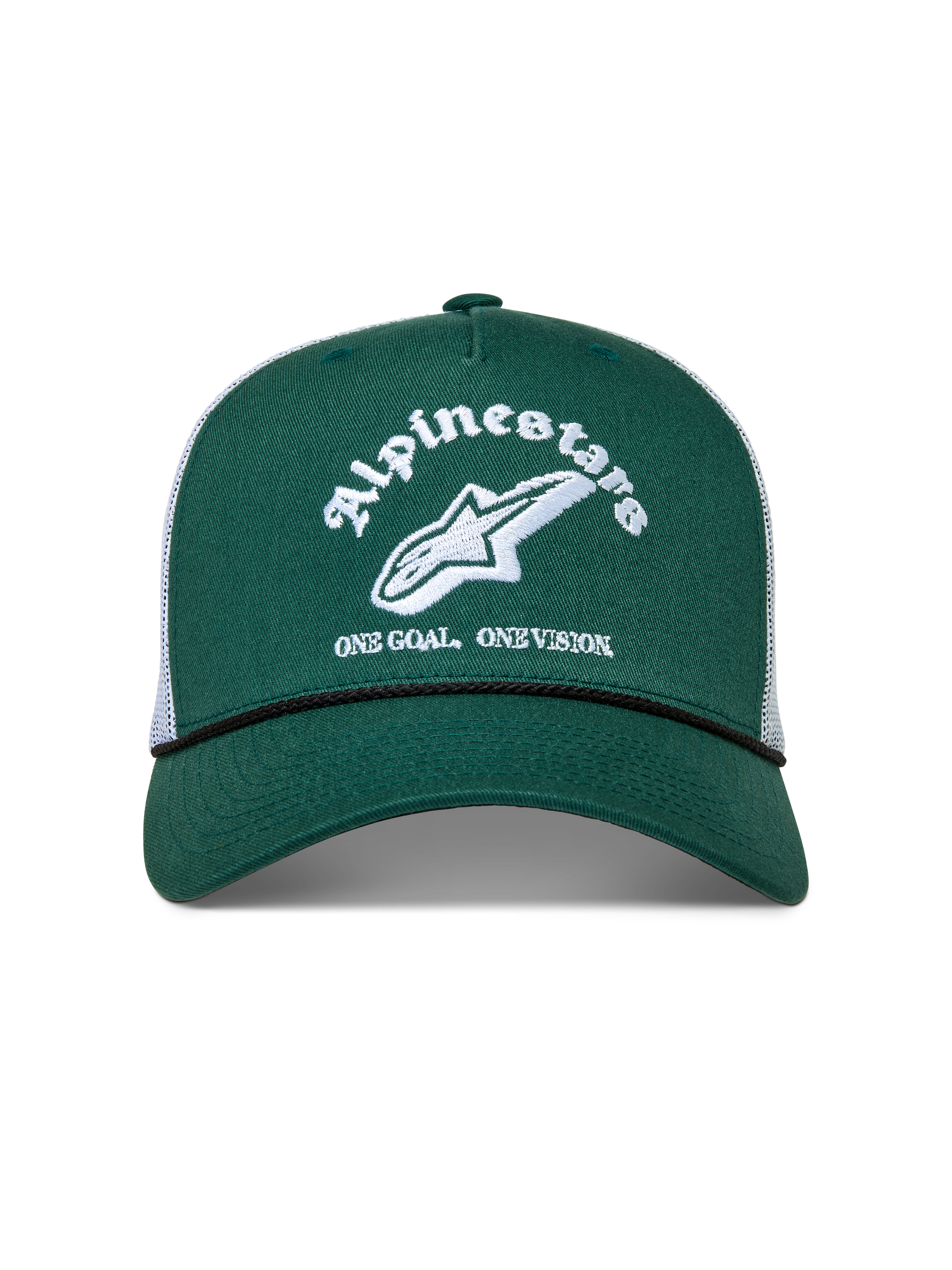 Alpinestars Baron gorra, verde y blanca con visera curva, corona de sarga estructurada y malla trasera