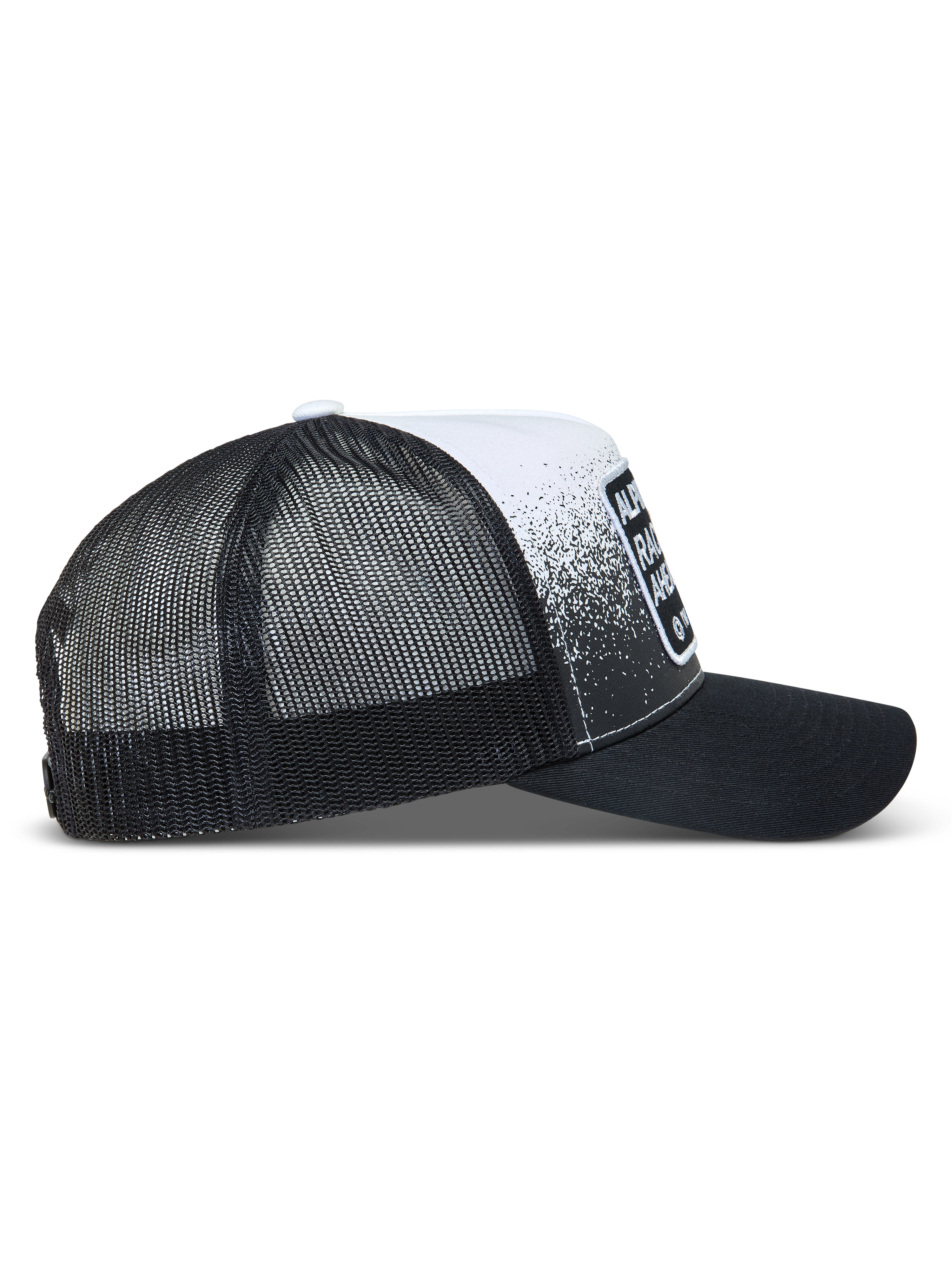 Alpinestars Gravel, gorra negra y blanca con malla trasera transpirable, visera curva y diseño de textura de grava inspirado en las carreras