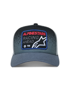 Alpinestars Gravel, gorra gris oscuro y negra con parche frontal de carreras y parte trasera de malla de rejilla