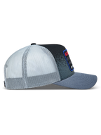 Alpinestars Gravel, gorra de estilo trucker gris y negra con malla blanca trasera y visera curva