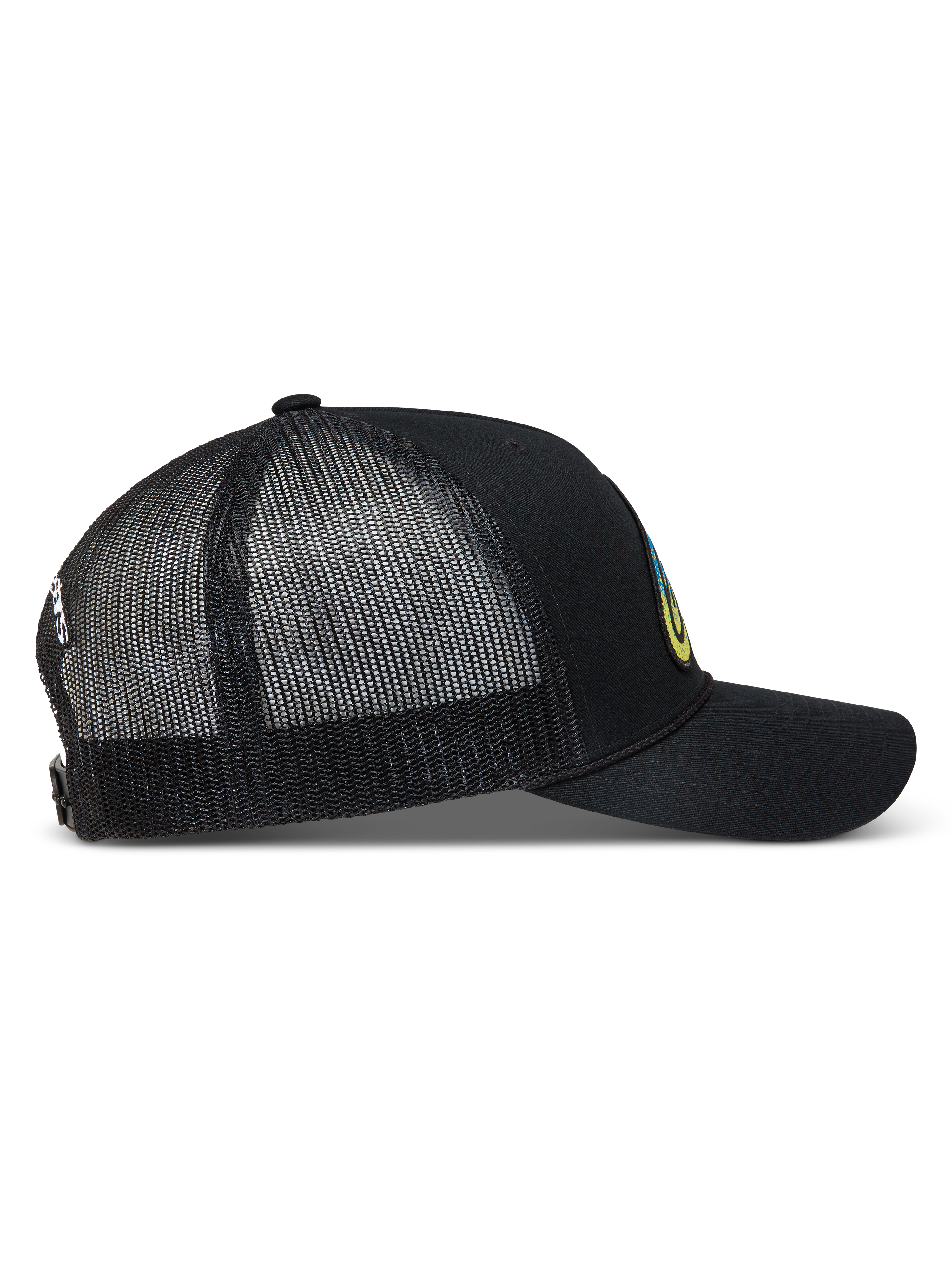 Alpinestars Meteorite, gorra negra con malla trasera transpirable, visera curva, parche frontal y cierre ajustable