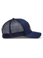 Alpinestars Meteorite Gorra, gorra azul marino con visera curva, corona estructurada, parche tejido y malla trasera.