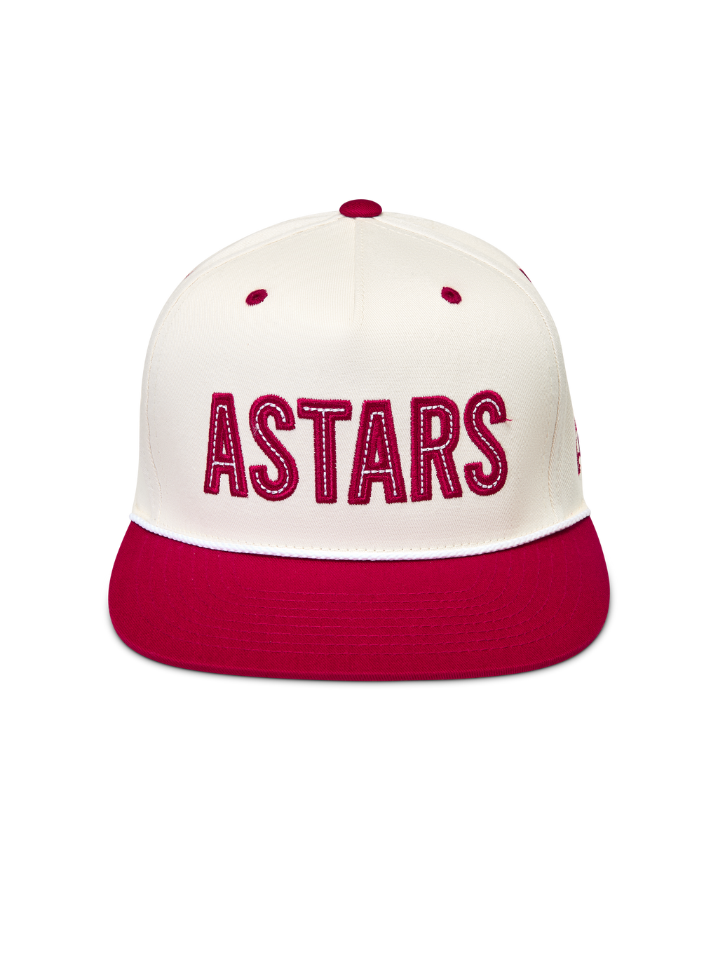 Alpinestars Stadium Snapback, gorra de sarga blanca y roja con visera plana y aplique frontal del logotipo ASTARS