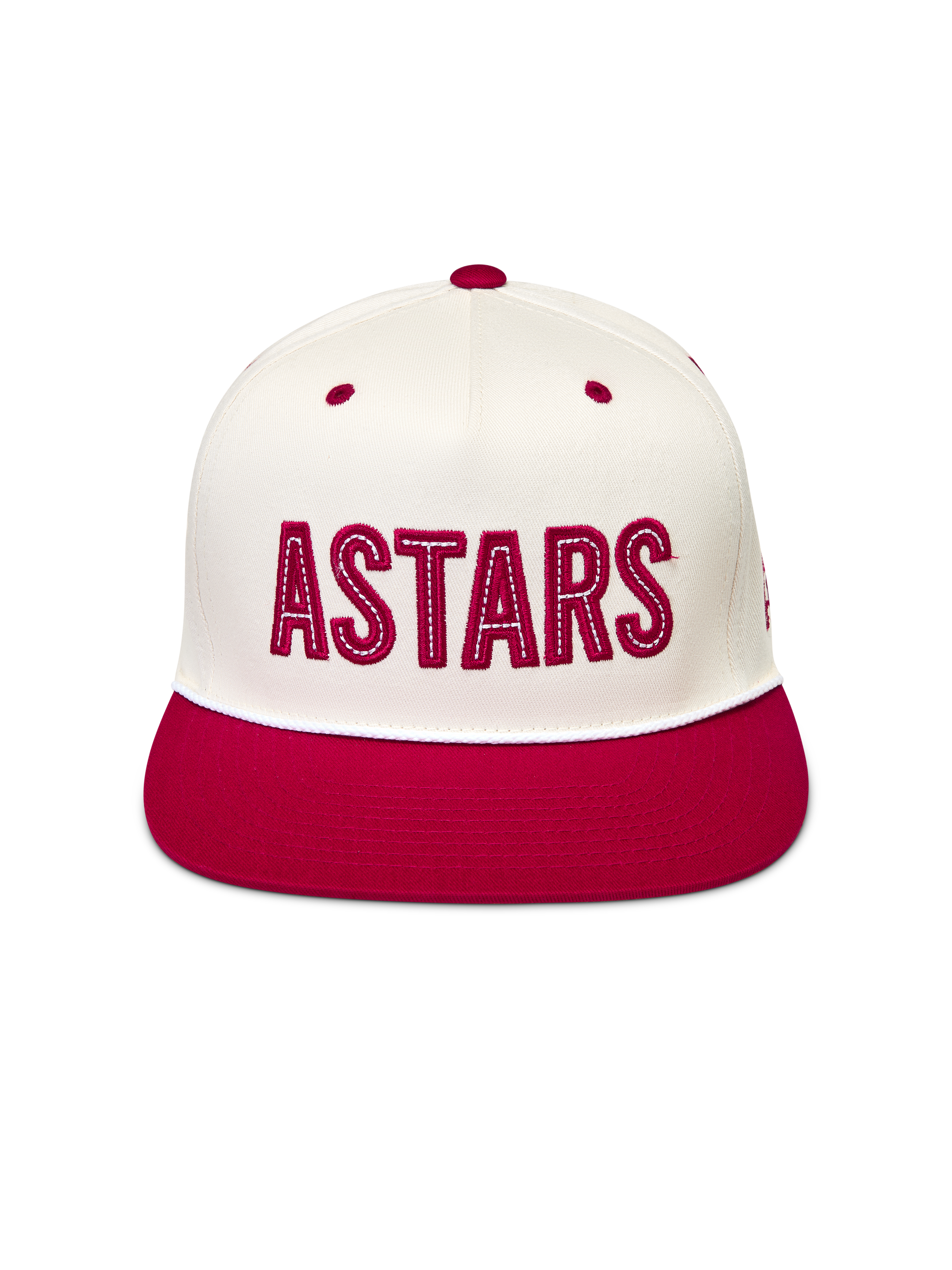 Alpinestars Stadium Snapback, gorra de sarga blanca y roja con visera plana y aplique frontal del logotipo ASTARS