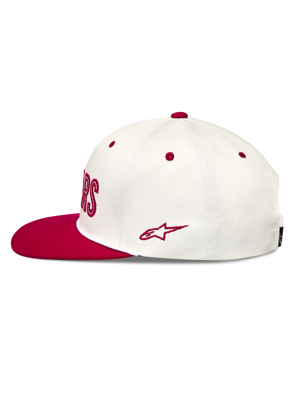 Alpinestars Stadium Snapback Gorro, gorra de visera plana blanca y roja en sarga con logotipo Astars bordado lateral
