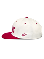 Alpinestars Stadium Snapback Gorro, gorra de visera plana blanca y roja en sarga con logotipo Astars bordado lateral