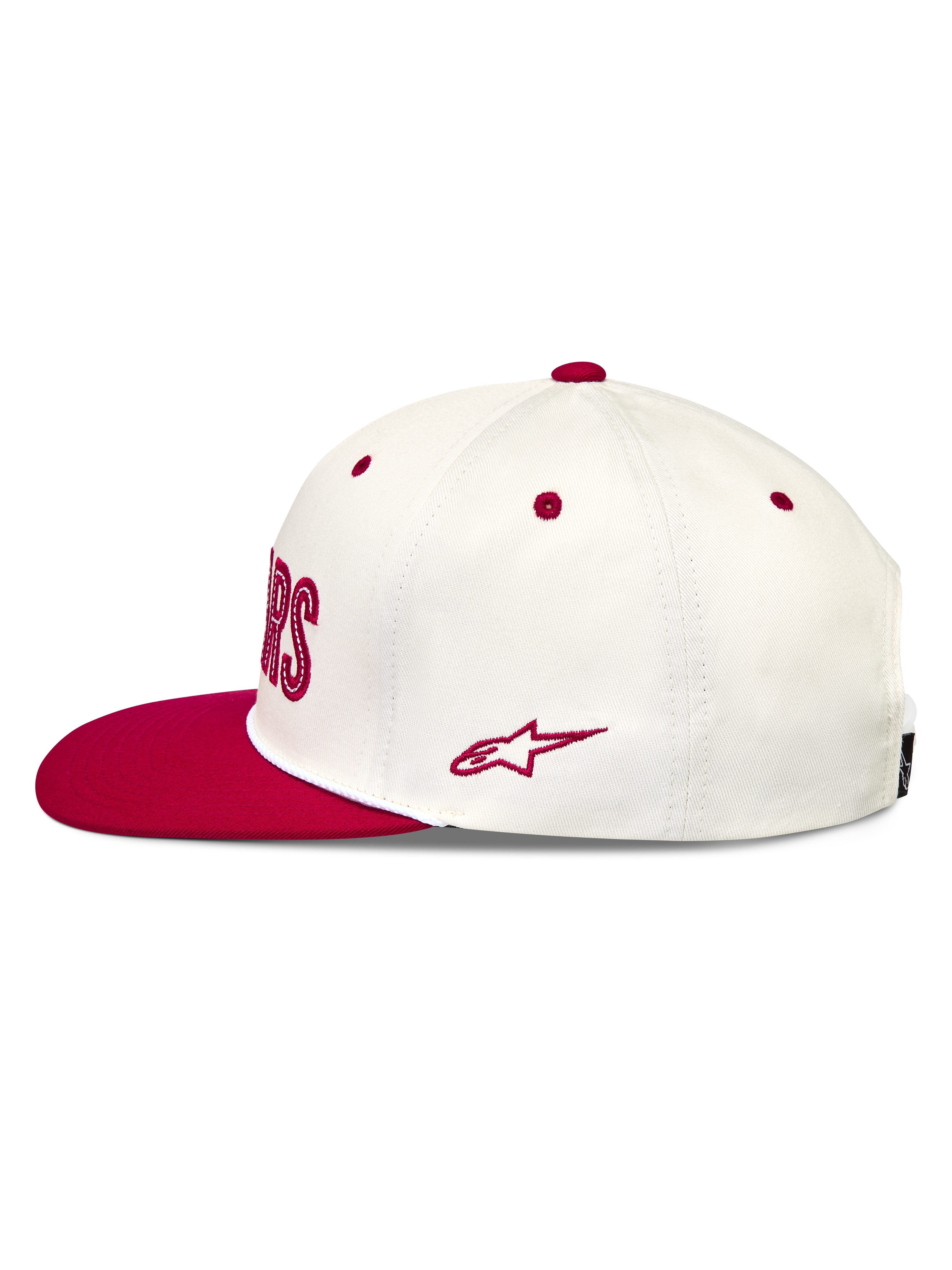 Alpinestars Stadium Snapback Gorro, gorra de visera plana blanca y roja en sarga con logotipo Astars bordado lateral