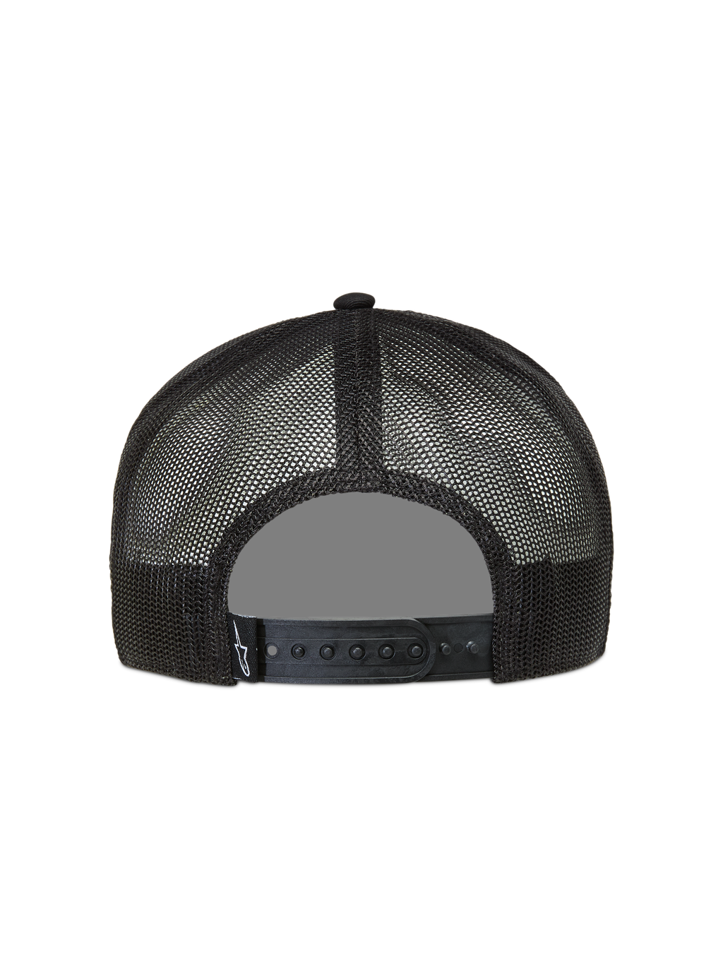 Alpinestars Ten gorra con visera, vista trasera de malla transpirable negra con cierre snapback ajustable
