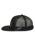Alpinestars Ten Gorra, gorra tipo trucker con visera plana y rejilla trasera, negra con logotipo Astars blanco lateral
