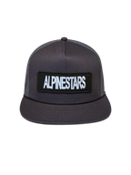 Alpinestars Ten Trucker Hat, dark grey sportswear cap with structured crown, flat bill, and embroidered logo patch.