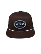 Alpinestars Hotlink Trucker Hat, brown and black lifestyle cap with a flat bill and woven Astars patch with chain border.