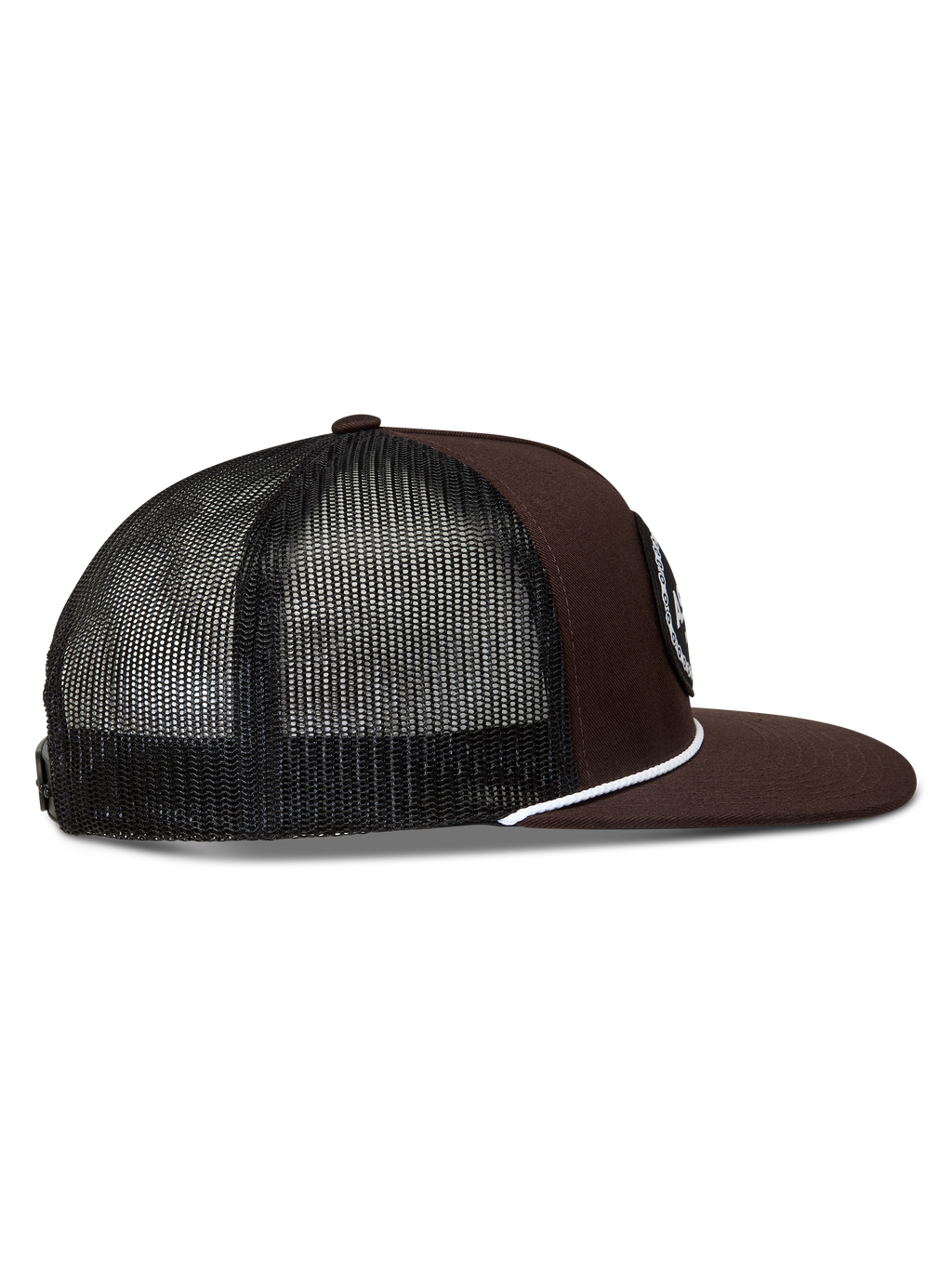 Alpinestars Hotlink Trucker Hat, brown and black sportswear cap with mesh back, flat bill, and white rope piping detail.