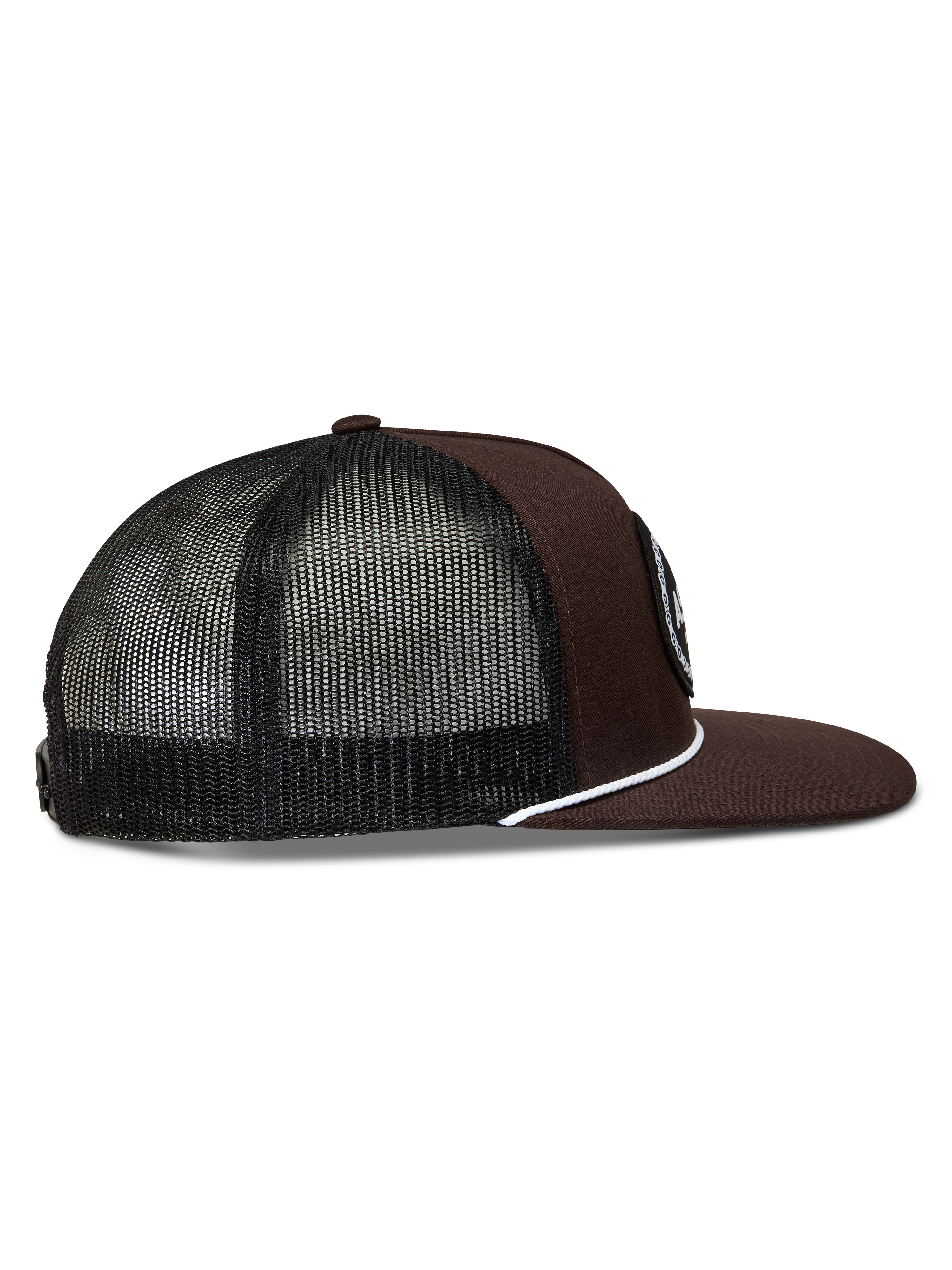 Alpinestars Hotlink Trucker Hat, brown and black sportswear cap with mesh back, flat bill, and white rope piping detail.