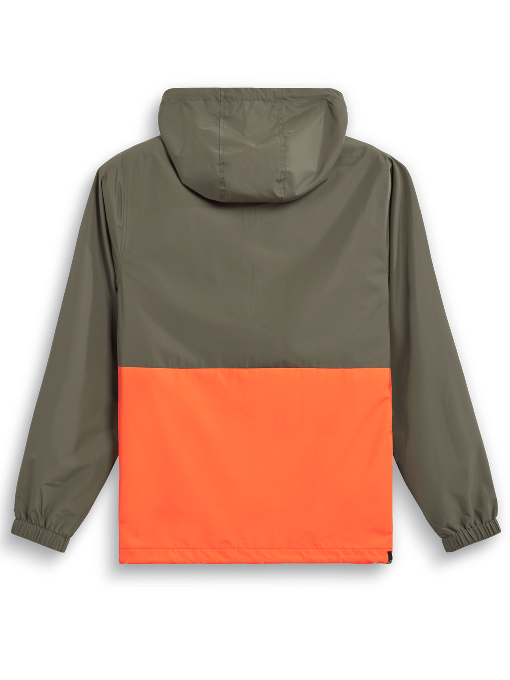 Alpinestars Speeder Windbreaker Jacket, chaqueta cortavientos ligera con capucha, naranja militar y verde oliva, vista trasera con diseño de bloques de color, capucha y puños elásticos