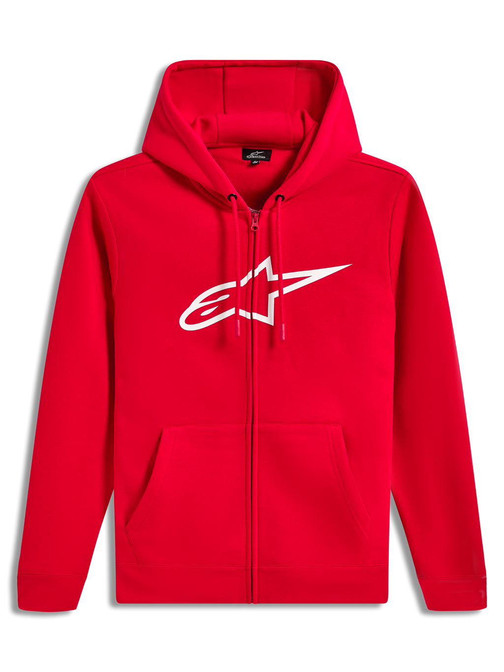 Alpinestars Ageless Zip V3 Hoodie, sudadera roja con capucha, cremallera, logotipo blanco en el pecho, forro polar deportivo