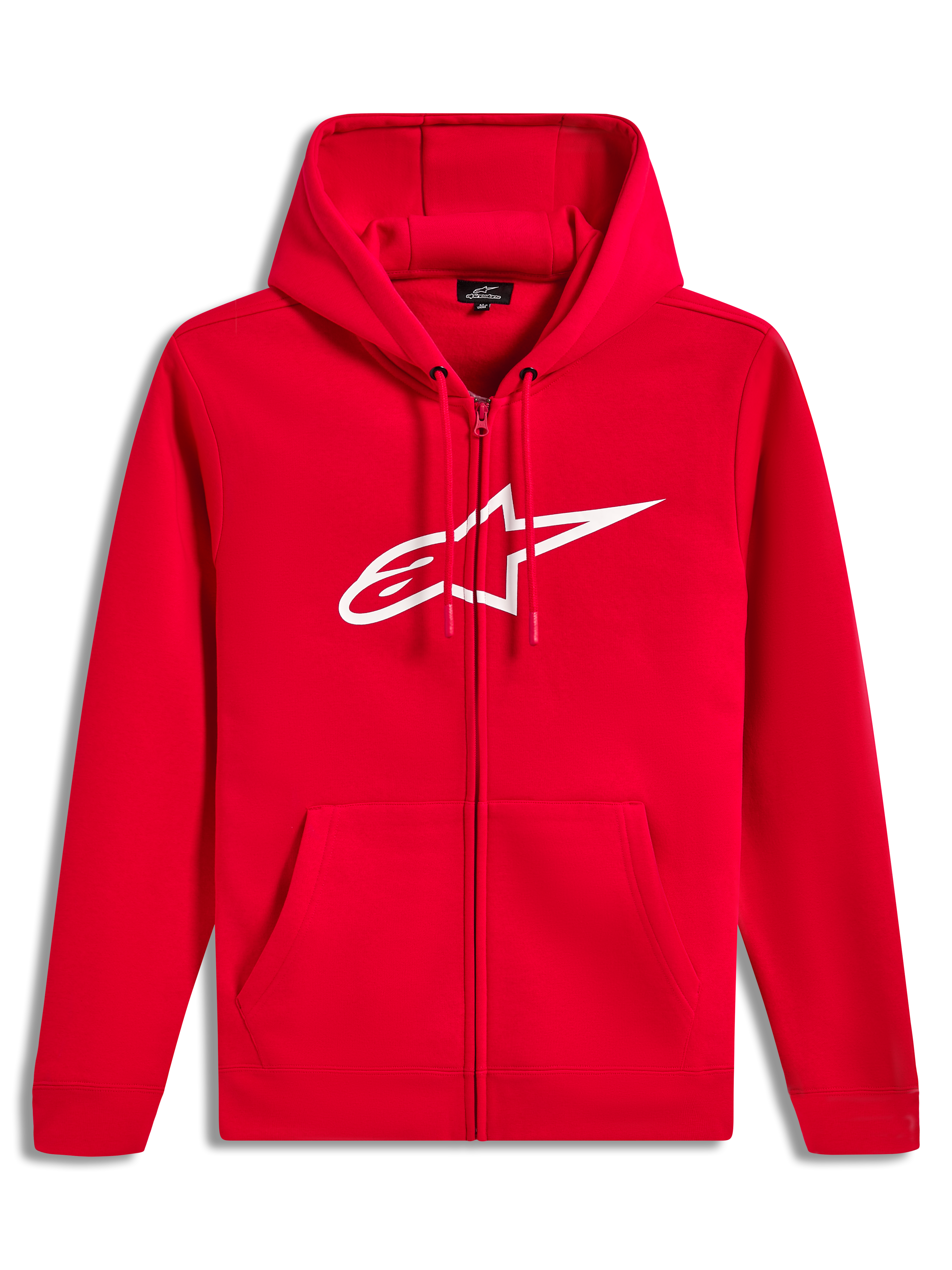 Alpinestars Ageless Zip V3 Hoodie, sudadera roja con capucha, cremallera, logotipo blanco en el pecho, forro polar deportivo