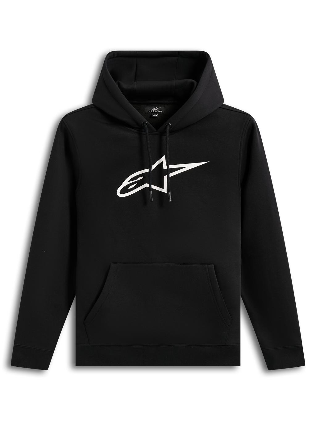 Alpinestars Ageless V3 Hoodie, sudadera con capucha deportiva negra con logotipo bordado blanco y bolsillo tipo canguro
