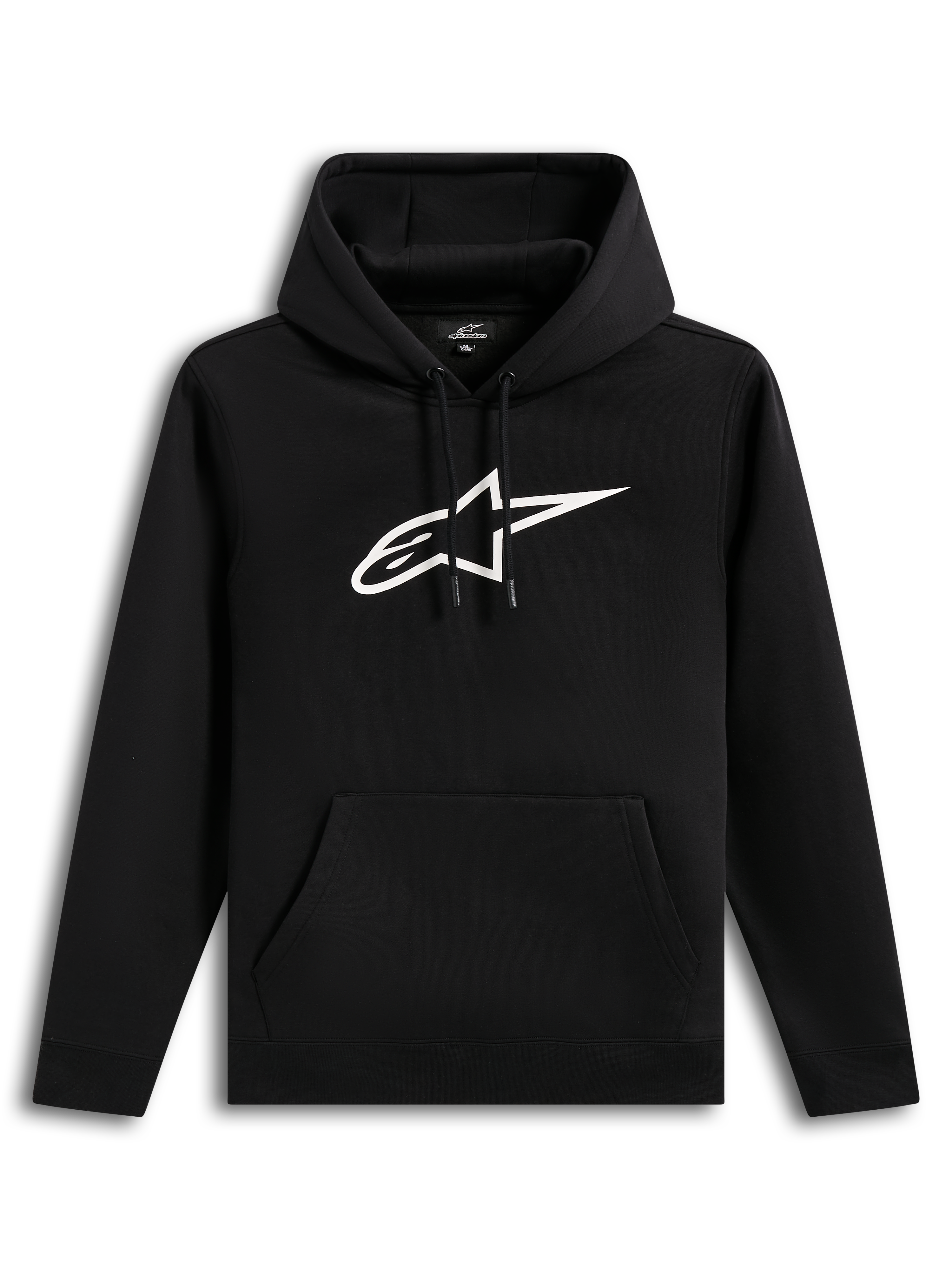 Alpinestars Ageless V3 Hoodie, sudadera con capucha deportiva negra con logotipo bordado blanco y bolsillo tipo canguro