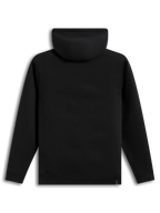 Alpinestars Ageless V3 Hoodie, sudadera con capucha negra de forro polar, vista posterior con puños y dobladillo de canalé, ropa deportiva.