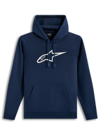 Alpinestars Ageless V3 Hoodie, sudadera con capucha azul marino y blanca de forro polar, logotipo bordado grande, ropa casual.