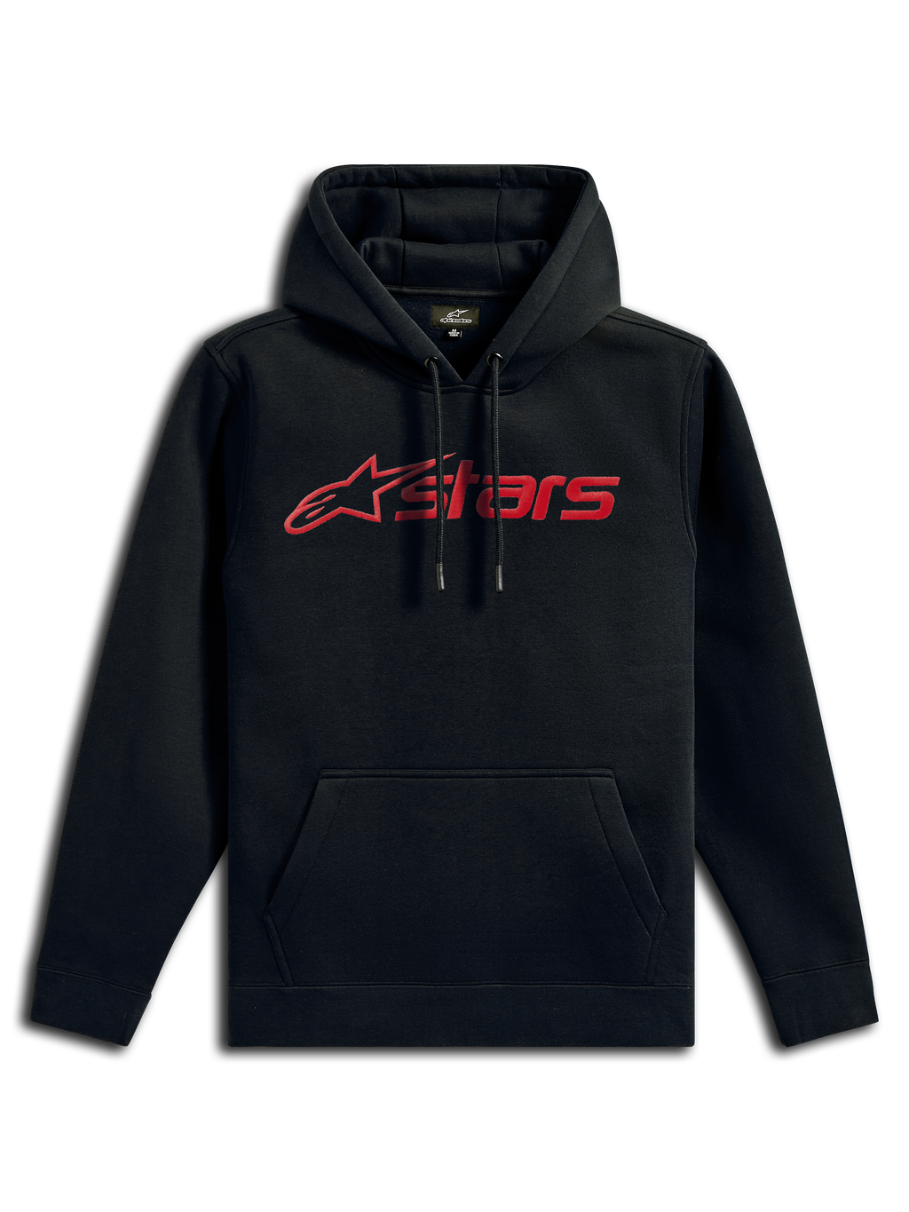 Sudadera con capucha Alpinestars Blaze V3, ropa urbana casual, negra con logotipo lineal rojo, capucha con cordón, bolsillo canguro delantero, manga larga y diseño moderno inspirado en el automovilismo.