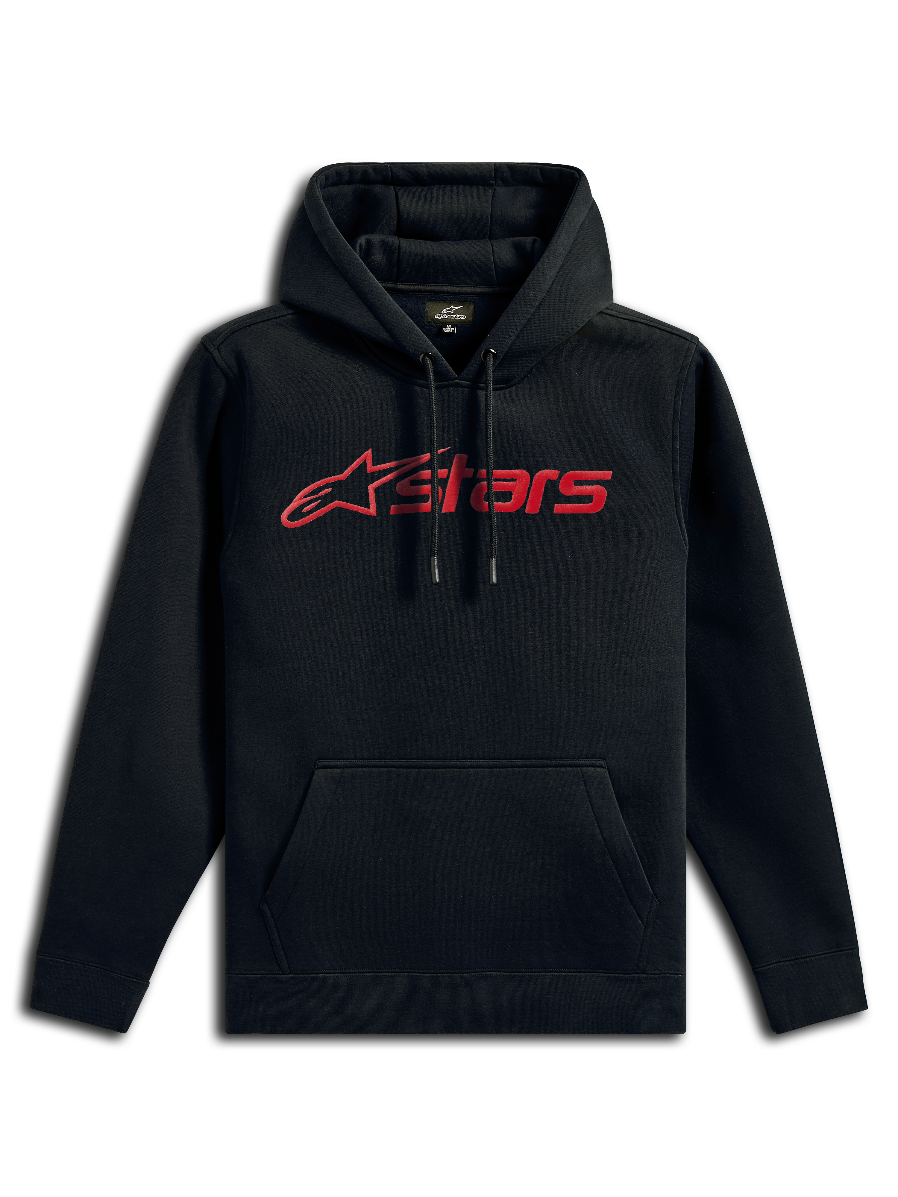 Sudadera con capucha Alpinestars Blaze V3, ropa urbana casual, negra con logotipo lineal rojo, capucha con cordón, bolsillo canguro delantero, manga larga y diseño moderno inspirado en el automovilismo.