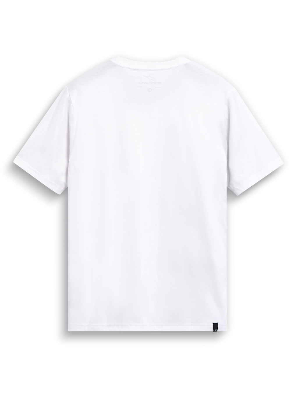 Alpinestars T-Shirt Glyfs CSF, camiseta de mangas cortas blanca, vista posterior que muestra la impresión interna en el cuello y el etiquetado externo
