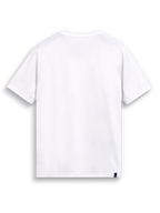 Alpinestars T-Shirt Elliptic CSF, camiseta de mangas corta blanca, vista trasera que muestra el estampado interior del cuello y la etiqueta exterior en el dobladillo, ropa deportiva