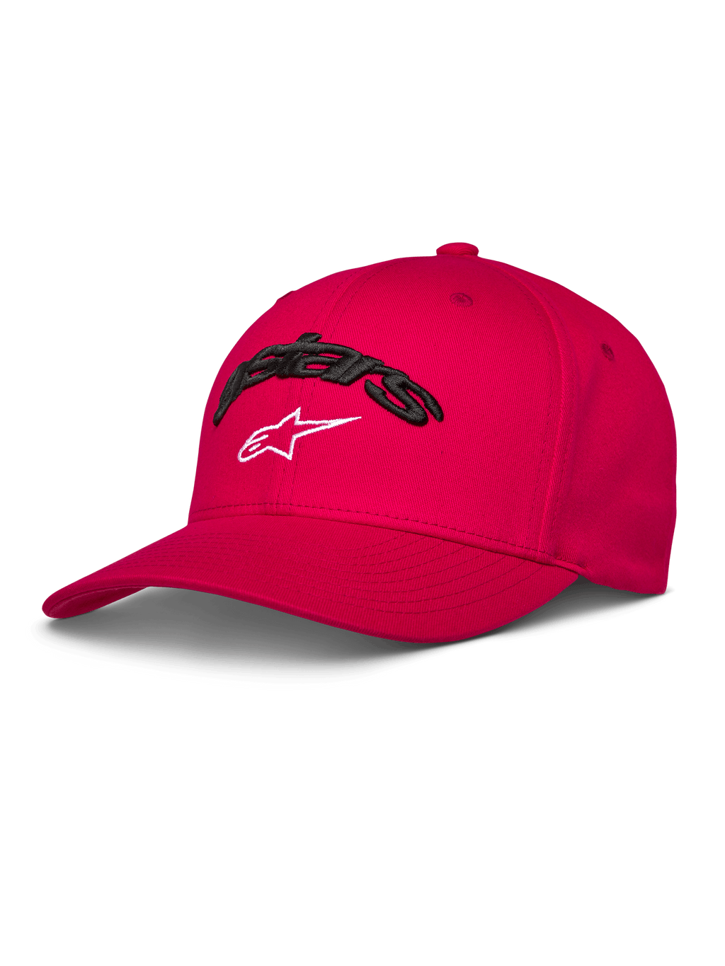 Alpinestars Arcstars Hat, Red Baseball Cap, Curved Bill and Structured Crown, Black 3D Astars Embroidery with White Star Logo, Casual Motorsport Sportswear