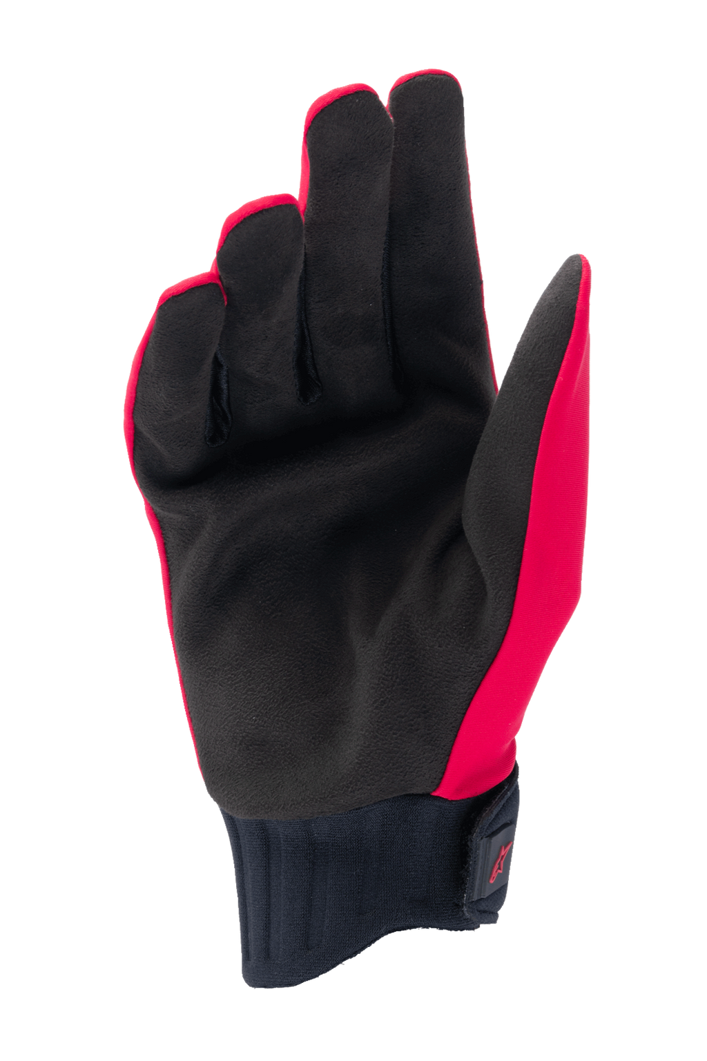 Alpinestars A-Dura Rain Gloves, guantes de MTB, rojo flúor y negro, vista de la palma con palma de gamuza sintética negra, puño de neopreno acanalado con correa de gancho y bucle, diseño de perfil bajo para ciclismo de montaña