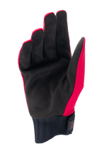 Alpinestars A-Dura Rain Gloves, guantes de MTB, rojo flúor y negro, vista de la palma con palma de gamuza sintética negra, puño de neopreno acanalado con correa de gancho y bucle, diseño de perfil bajo para ciclismo de montaña