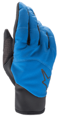 Guantes Alpinestars Denali 2, guantes de ciclismo de montaña MTB, azul medio y negro, con dorso de softshell resistente al clima, logo de estrella negro, refuerzo de pulgar perforado y puño elástico estilizado para montar en climas fríos.