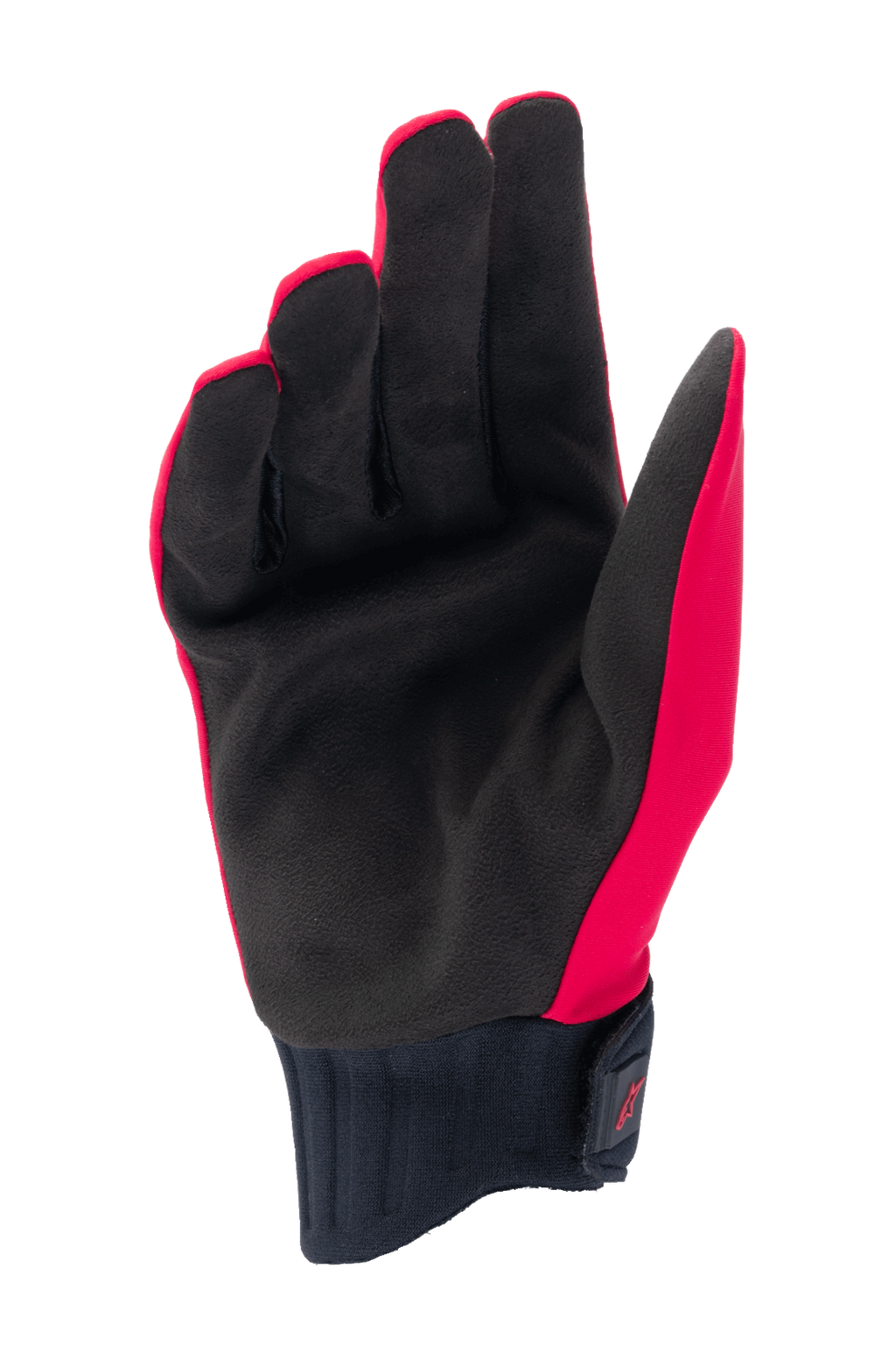 Alpinestars Woman Stella A-Dura Rain Gloves, Red Fluo and Black, palm view featuring synthetic suede palm, ribbed neoprene cuff with hook-and-loop wrist closure, waterproof cycling gloves