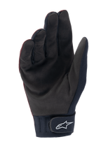 Guantes térmicos Alpinestars Stella A-Dura, guantes de MTB para mujer, granate oscuro y negro, vista de la palma que muestra el material de ante sintético, puño de neopreno con correa de gancho y bucle con el logotipo blanco de Alpinestars, diseñados para ciclismo en climas fríos