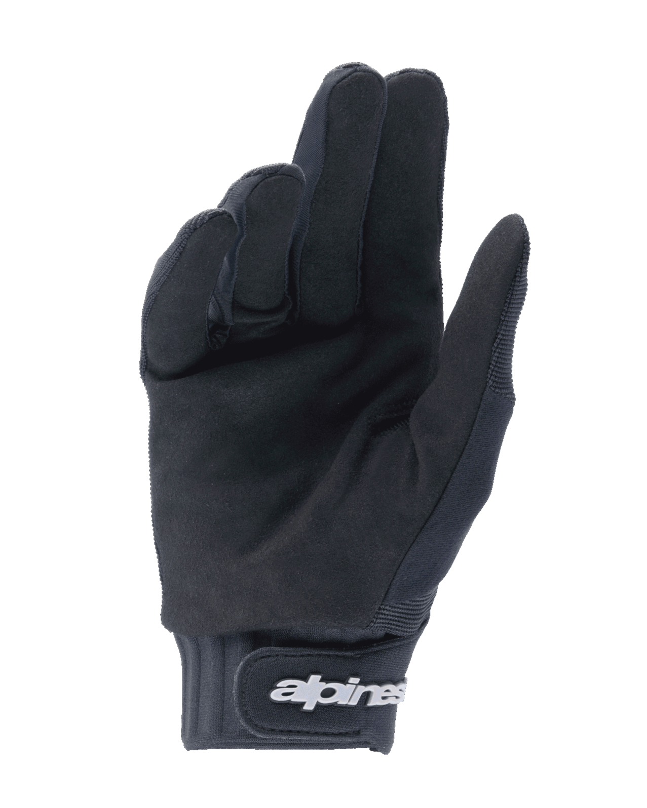Alpinestars Youth A-Dura Gloves, Black, palm side view showing synthetic suede material for grip, neoprene cuff with hook and loop wrist strap and white logo, designed for youth mountain bike and off-road cycling