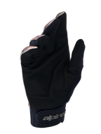 Guantes Alpinestars A-Dura Squad, guantes de MTB, camuflaje y marrón, vista de la palma que muestra ante sintético negro, puño de neopreno con cierre de gancho y bucle y logotipo de Alpinestars, diseño duradero para ciclismo de montaña