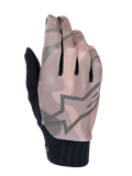 Guantes Alpinestars A-Dura Squad, guantes para bicicleta de montaña, patrón de camuflaje marrón y gris, con un gran contorno del logo de la estrella en el dorso, parte superior de malla texturizada y puño acanalado negro
