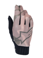 Guantes Alpinestars A-Dura Squad, guantes para bicicleta de montaña, patrón de camuflaje marrón y gris, con un gran contorno del logo de la estrella en el dorso, parte superior de malla texturizada y puño acanalado negro