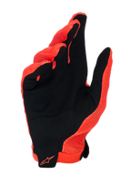 Guantes Alpinestars A-Aria, naranja Spicy y negro, vista de la palma que muestra el material de ante sintético con un parche negro en la palma, logotipo naranja de Alpinestars en la muñeca, diseño ligero y ventilado para MTB y ciclismo todoterreno